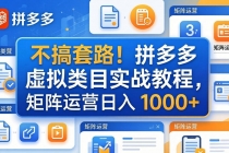 不搞套路！拼多多虚拟类目实战教程，矩阵运营日入 1000+-臭虾米项目网