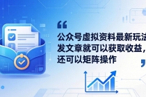 公众号虚拟资料最新玩法，发文章就可以获取收益，还可以矩阵操作-臭虾米项目网