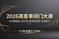 2026高客单闭门大课，8 天掌握强人设打造 + 真线索获客 + 私域成交，1 个微信赚千万净利-臭虾米项目网