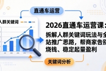 2026直通车运营课:拆解人群关键词玩法与全站推广思路,帮商家告别烧钱、稳定起量盈利-臭虾米项目网