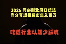 2026 网创副业风口玩法，靠分享项目稳步年入百万，吃透行业认知少踩坑-臭虾米项目网