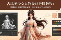 古风美少女人物设计进阶教程：零基础从建模贴图到渲染，手把手学会3D人物创作-臭虾米项目网