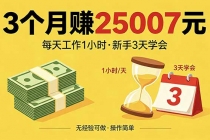 3个月赚钱25007元，每天工作1个小时，新手3天全部学会！-臭虾米项目网
