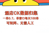 上班也能玩的酒店CK数据归集，一单0.7单窗口每天可做100单，一个人就能矩阵操作-臭虾米项目网