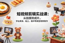 短视频剪辑实战课：从拍摄到成片，学会美食、粘土、魔术等类型视频制作-臭虾米项目网