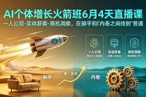 AI个体增长火箭班6月4天直播课,一人公司-实体获客-商机洞察,在躺平和内卷之间找到“普通人创收”的第三曲线-臭虾米项目网