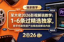 某大佬2026影视解说教学:1-6条过精选独家,新手也能快速产出精选级解说内容-臭虾米项目网