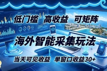 海外智能采集玩法，低门槛高单价可矩阵，当天可见收益，单窗口30+-臭虾米项目网