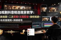 电视剧抖音精选独家教学：爆款选题×二次剪辑×文案配音×版权规避×平台流量规则×持续收益账号-臭虾米项目网
