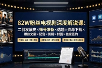 82W粉丝电视剧深度解说课:二创发展史×账号准备×选题×资源下载×爆款文案×配音×剪辑×封面×独家签约-臭虾米项目网