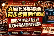 AI邵氏风格视频课｜两步极简制作流程，固定/不固定人物生成，搞笑段子带货视频全套实操教学-臭虾米项目网