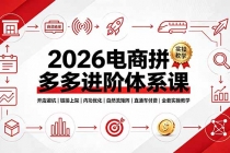 2026电商拼多多进阶体系课,开店避坑,链接上架,内功优化,自然流矩阵|直通车付费|全套实操教学-臭虾米项目网