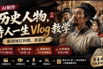 历史人物，诗人一生Vlog教学， AI制作丨伙伴计划丨精选收益丨商单收徒 ，新领域红利期，抓紧做-臭虾米项目网