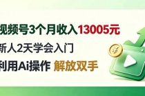 视频号3个月收入13005元， 新人2天学会入门， 利用Ai操作 解放双手！-臭虾米项目网