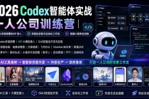 2026Codex智能体实战｜一人公司训练营｜从安装部署到API接入｜技能包封装与自动化工作流｜视频小程序全流程-臭虾米项目网